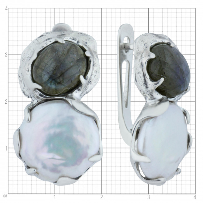 Серьги с10002 (16.96 г), серебро, белый, голубой, жемчуг культ., лабрадор купить в интернет-магазине Циркон С