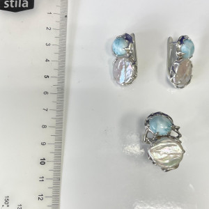 Серьги с10002 (16.41 г), серебро,  Белый, Голубой Жемчуг культ., Ларимар купить в интернет-магазине Циркон С