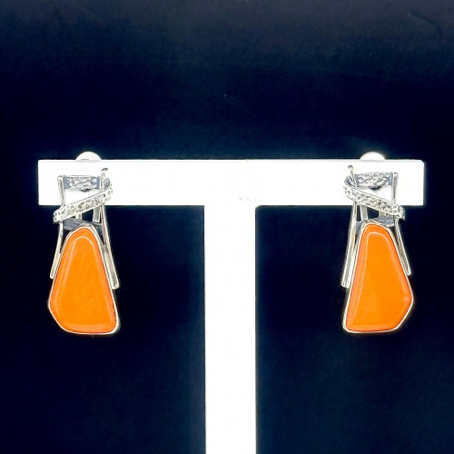 Серьги с10008 (7.79 г), серебро,  Лососевый Коралл (Имит) купить в интернет-магазине Циркон С