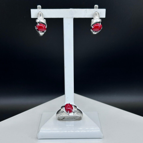 Серьги с10011 (5.51 г), серебро,  Красный Коралл (Имит) купить в интернет-магазине Циркон С