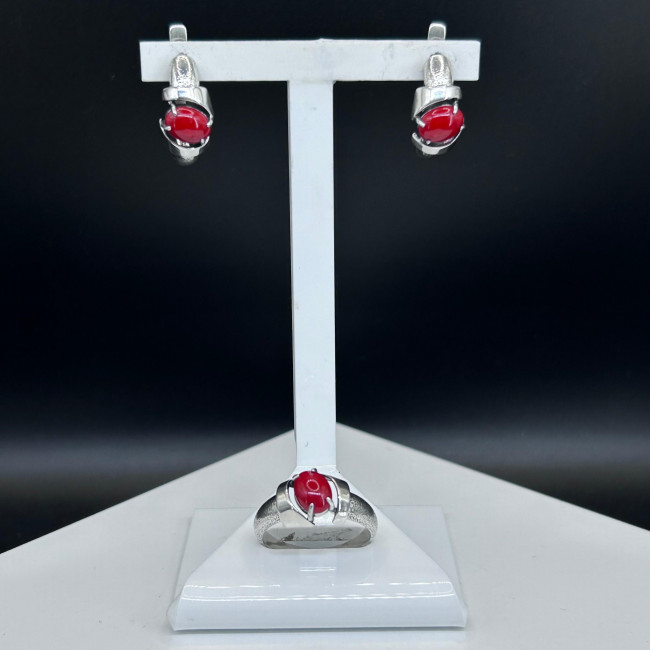 Серьги с10011 (5.51 г), серебро, красный, коралл (имит) купить в интернет-магазине Циркон С