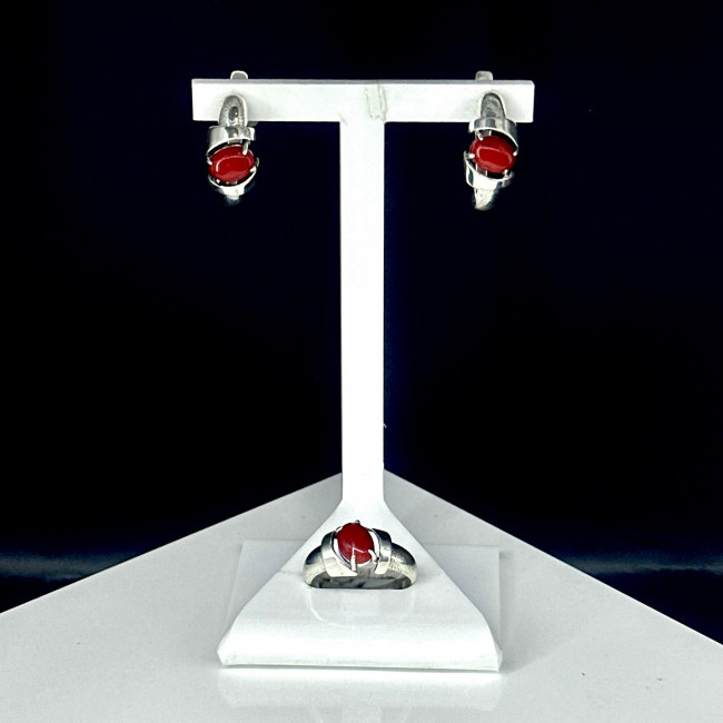 Серьги с10011 (5.72 г), серебро, красный, коралл купить в интернет-магазине Циркон С