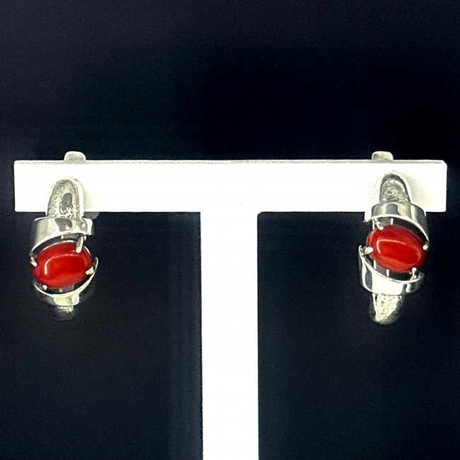 Серьги с10011 (5.72 г), серебро, красный, коралл купить в интернет-магазине Циркон С
