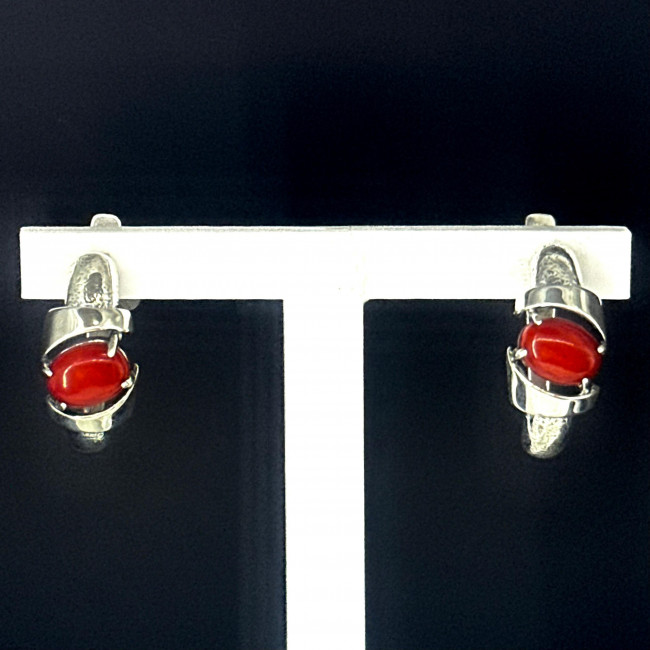 Серьги с10011 (5.72 г), серебро, красный, коралл купить в интернет-магазине Циркон С