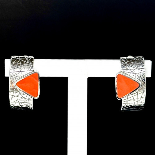 Серьги с10014 (6.89 г), серебро,  Лососевый Коралл (Имит) купить в интернет-магазине Циркон С