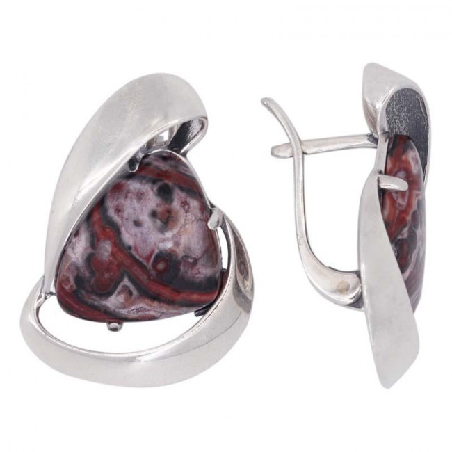 Серьги с10016 (10.63 г), серебро, серо-розовый, яшма купить в интернет-магазине Циркон С