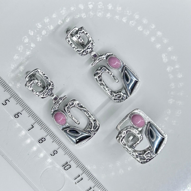 Серьги с10017 (16.30 г), серебро, стальной, розовый, гематит (имит), тулит купить в интернет-магазине Циркон С