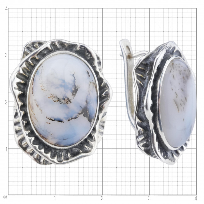 Серьги с10018 (19.93 г), серебро, серый, агат моховой купить в интернет-магазине Циркон С