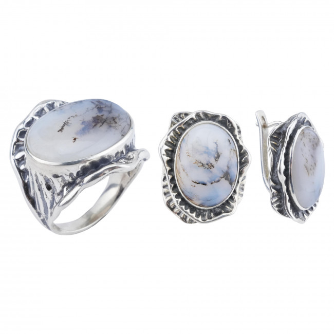 Серьги с10018 (19.93 г), серебро, серый, агат моховой купить в интернет-магазине Циркон С
