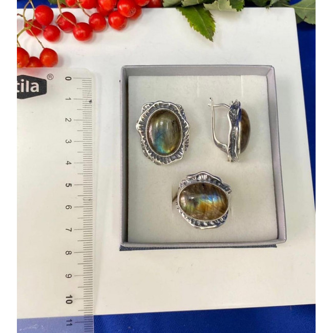 Серьги с10018 (21.11 г), серебро, зеленый, лабрадор купить в интернет-магазине Циркон С