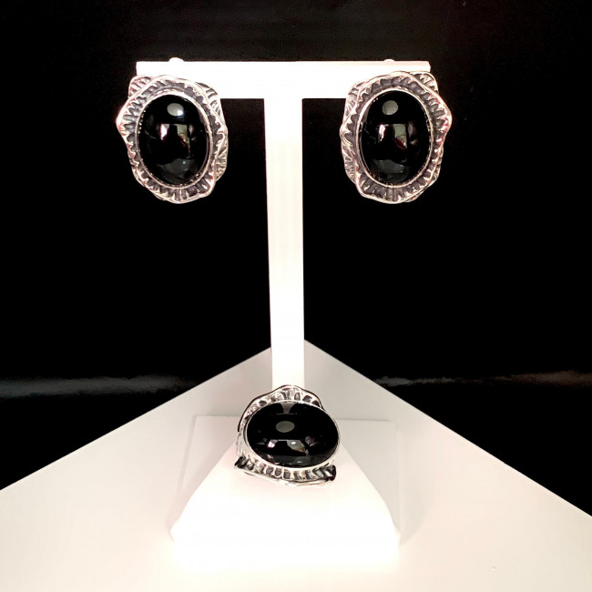 Серьги с10018 (20.90 г), серебро, черный, обсидиан (имит) купить в интернет-магазине Циркон С