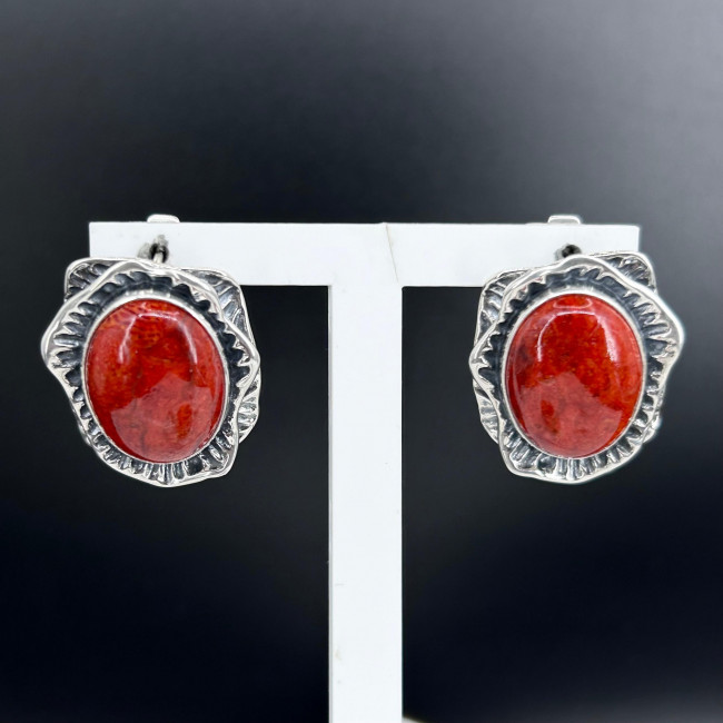 Серьги с10018 (20.55 г), серебро, красный, коралл губч. купить в интернет-магазине Циркон С