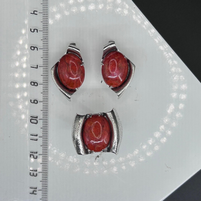 Серьги с10019 (14.98 г), серебро, красный, коралл губч. купить в интернет-магазине Циркон С