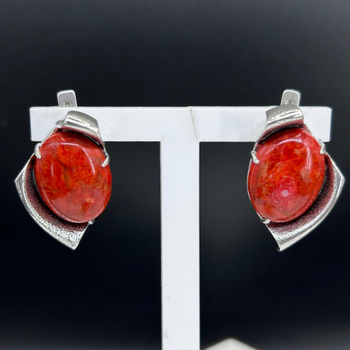 Серьги с10019 (14.98 г), серебро,  Красный Коралл Губч. купить в интернет-магазине Циркон С
