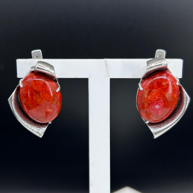 Серьги с10019 (14.98 г), серебро, красный, коралл губч. купить в интернет-магазине Циркон С