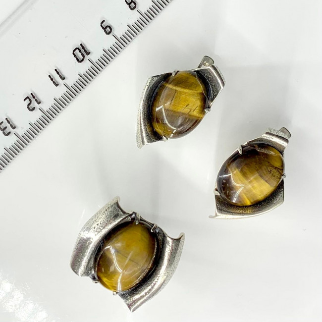 Серьги с10019 (16.89 г), серебро, золотисто-коричневый, тигровый глаз купить в интернет-магазине Циркон С
