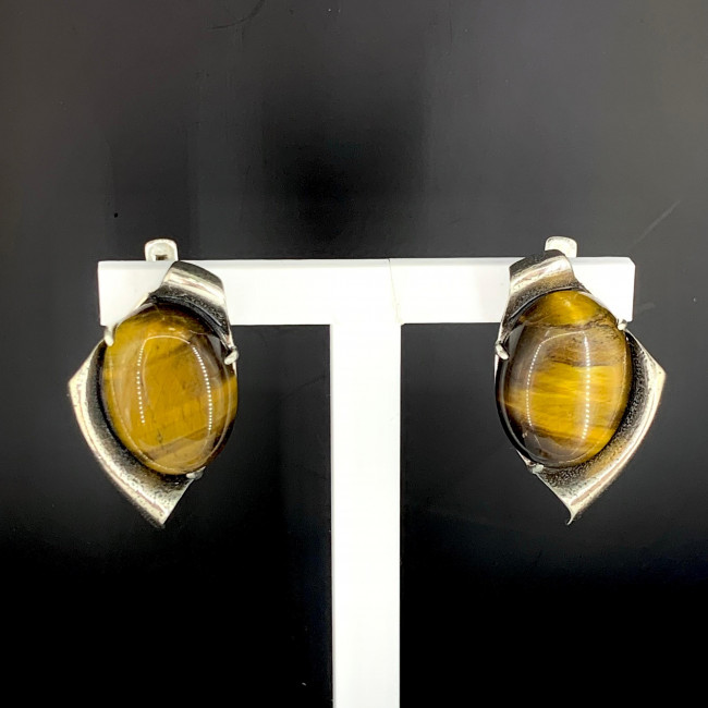 Серьги с10019 (16.89 г), серебро, золотисто-коричневый, тигровый глаз купить в интернет-магазине Циркон С