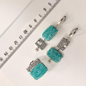 Серьги с10027 (12.50 г), серебро,  Зеленый, Белый Амазонит, Кахолонг (Имит) купить в интернет-магазине Циркон С