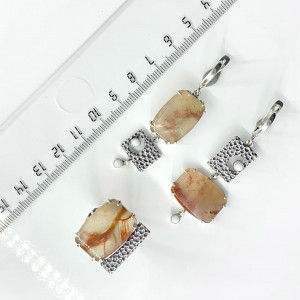 Серьги с10027 (12.50 г), серебро,  Белый, Коричневый Кахолонг (Имит), Халцедон купить в интернет-магазине Циркон С
