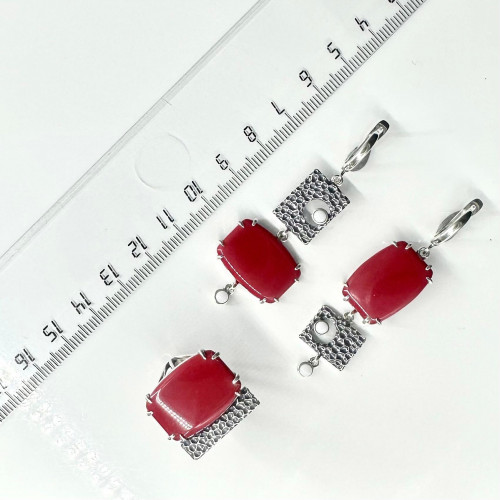 Серьги с10027 (11.96 г), серебро,  Белый, Красный Кахолонг (Имит), Коралл (Имит) купить в интернет-магазине Циркон С