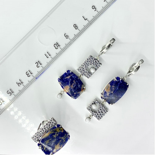 Серьги с10027 (12.11 г), серебро,  Белый, Сине-белый Кахолонг (Имит), Содалит купить в интернет-магазине Циркон С