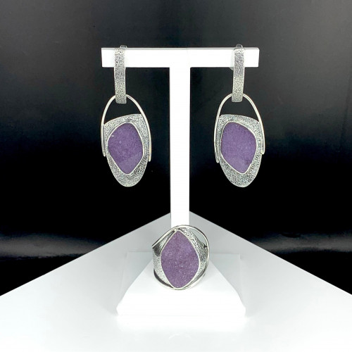 Серьги с10029 (15.67 г), серебро,  Фиолетовый Лепидолит купить в интернет-магазине Циркон С