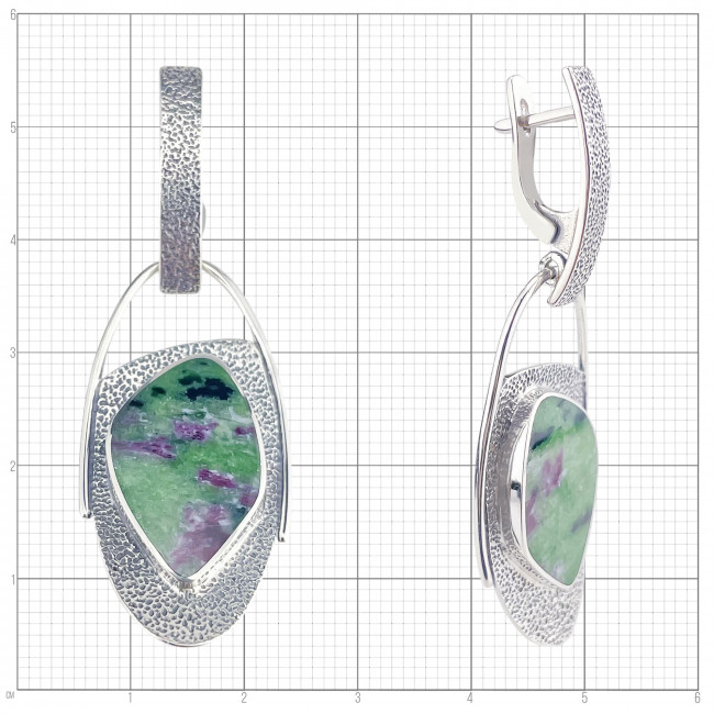 Серьги с10029 (16.43 г), серебро, зелено-бордовый, рубин в цоизите купить в интернет-магазине Циркон С