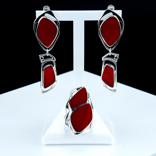 Серьги с10030 (14.10 г), серебро,  Красный Коралл (Имит) купить в интернет-магазине Циркон С