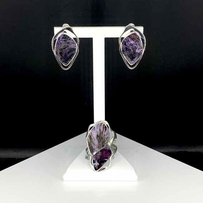 Серьги с10030 (9.89 г), серебро, фиолетовый, чароит купить в интернет-магазине Циркон С