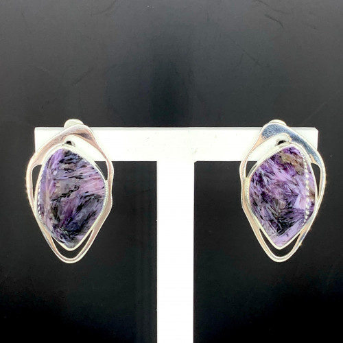 Серьги с10030 (9.89 г), серебро,  Фиолетовый Чароит купить в интернет-магазине Циркон С