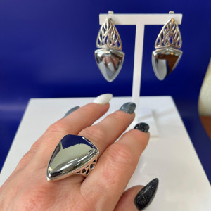 Серьги с10032 (19.89 г), серебро,  Стальной Гематит (Имит) купить в интернет-магазине Циркон С