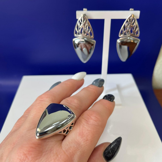 Серьги с10032 (19.89 г), серебро, стальной, гематит (имит) купить в интернет-магазине Циркон С