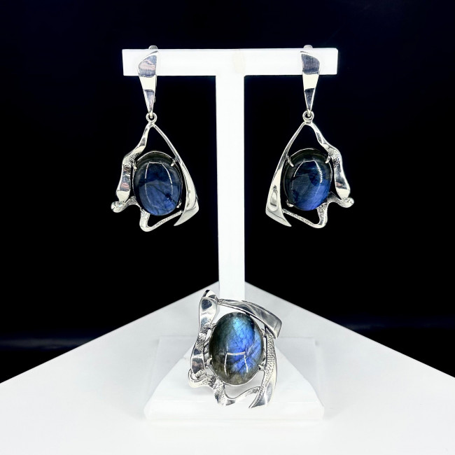 Серьги с10036 (14.95 г), серебро, голубой, лабрадор купить в интернет-магазине Циркон С