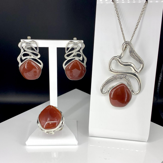 Кольцо к10039 (12.65 г), серебро, коричневый, сердолик купить в интернет-магазине Циркон С