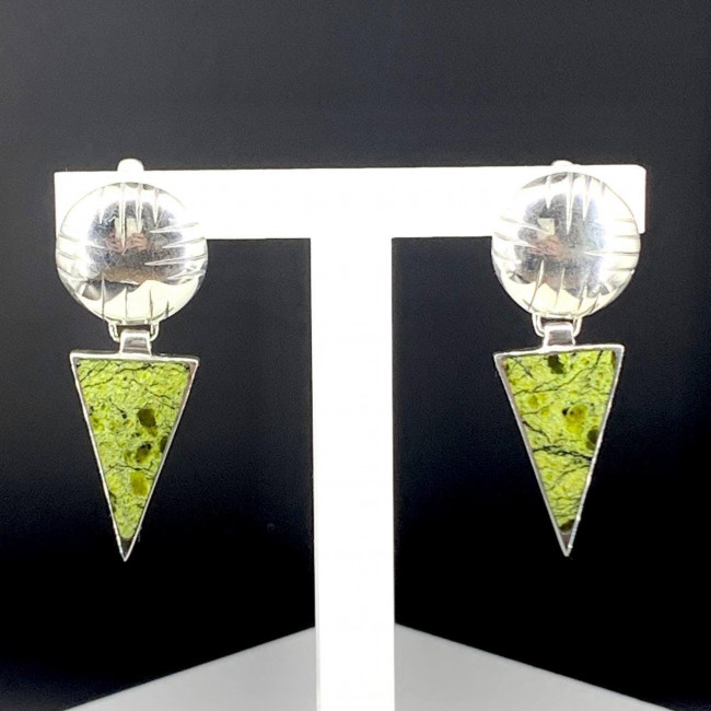 Серьги с10040 (9.69 г), серебро, салатово-черный, змеевик купить в интернет-магазине Циркон С