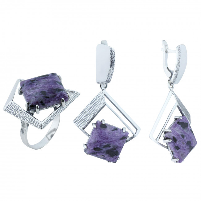 Серьги с10051 (14.60 г), серебро, фиолетовый, чароит купить в интернет-магазине Циркон С