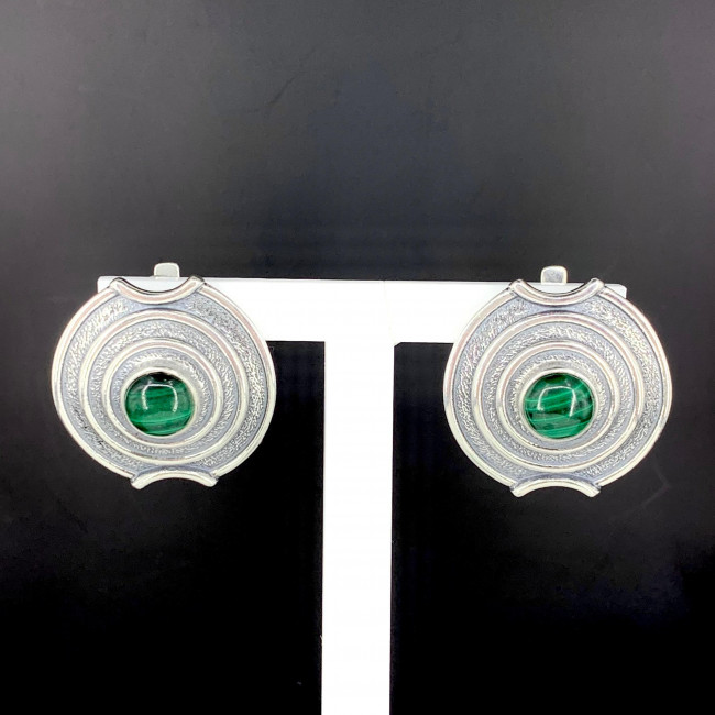 Серьги с10052 (12.99 г), серебро, зеленый, малахит купить в интернет-магазине Циркон С