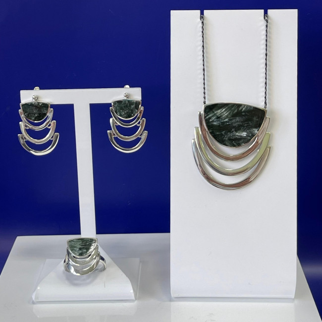 Серьги с10055 (8.13 г), серебро, зеленый, клинохлор купить в интернет-магазине Циркон С