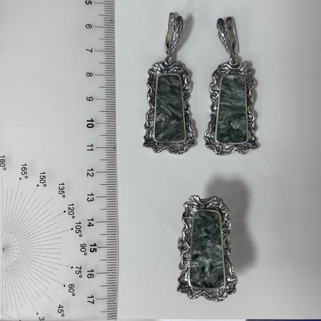 Серьги с10064 (17.12 г), серебро, зеленый, клинохлор купить в интернет-магазине Циркон С