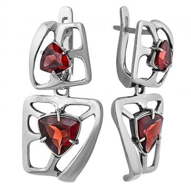 Серьги с10071 (7.39 г), серебро, красный, гранат купить в интернет-магазине Циркон С