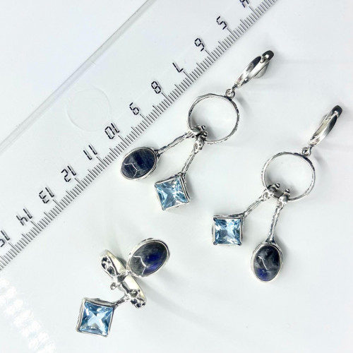 Серьги с10074 (13.80 г), серебро,  Синий, Голубой Лабрадор, Топаз Скай купить в интернет-магазине Циркон С