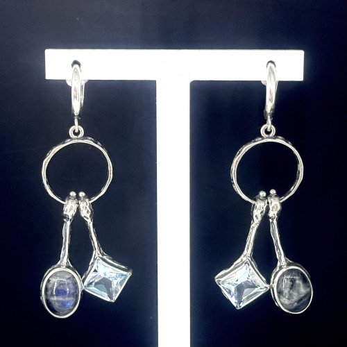Серьги с10074 (13.80 г), серебро,  Синий, Голубой Лабрадор, Топаз Скай купить в интернет-магазине Циркон С