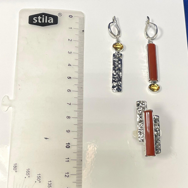 Серьги с10075 (11.79 г), серебро, коричневый, рыжий, сердолик, цитрин купить в интернет-магазине Циркон С