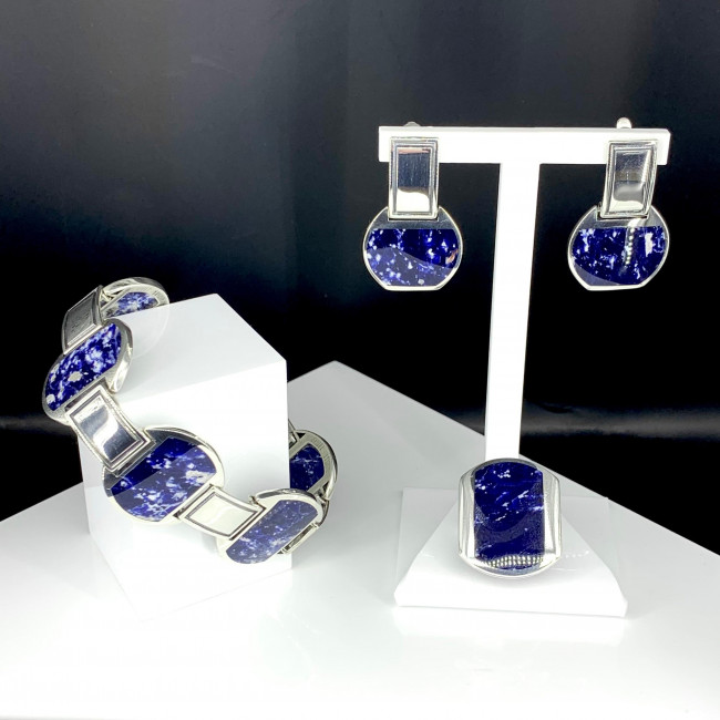 Серьги с10078 (11.68 г), серебро, сине-белый, содалит купить в интернет-магазине Циркон С