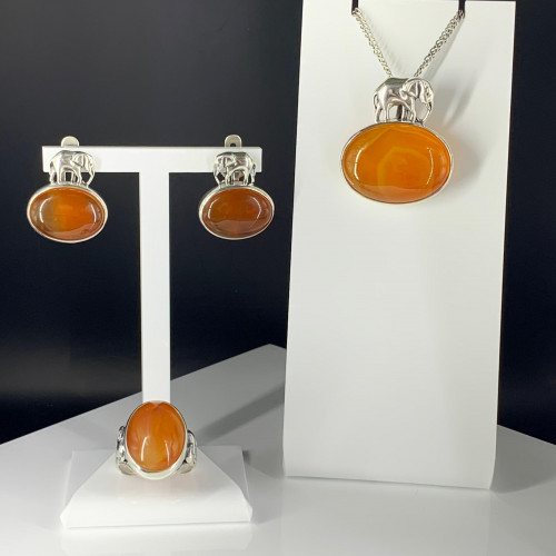 Серьги с10079 (18.17 г), серебро,  Коричневый Сердолик купить в интернет-магазине Циркон С