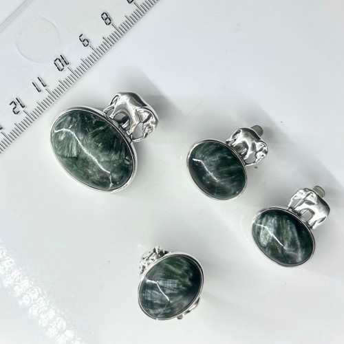 Серьги с10079 (16.38 г), серебро,  Зеленый Клинохлор купить в интернет-магазине Циркон С