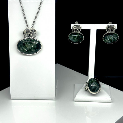 Серьги с10079 (16.38 г), серебро,  Зеленый Клинохлор купить в интернет-магазине Циркон С