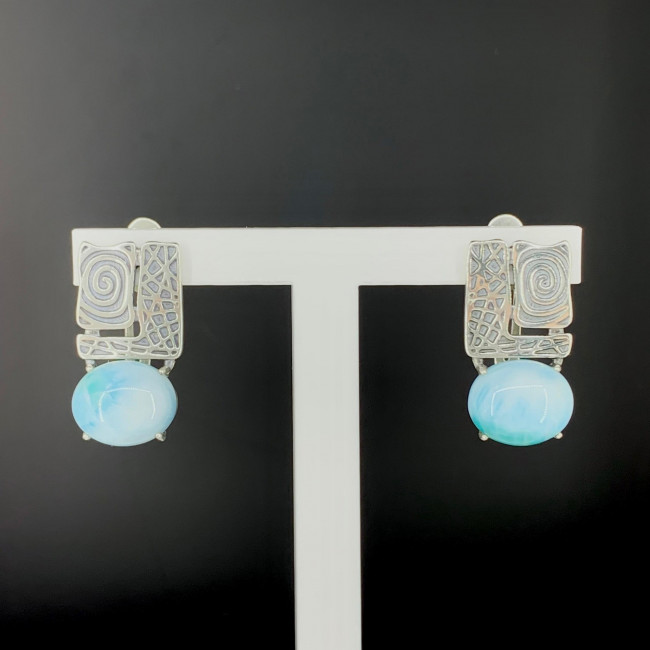 Серьги с10084 (8.92 г), серебро, голубой, ларимар купить в интернет-магазине Циркон С