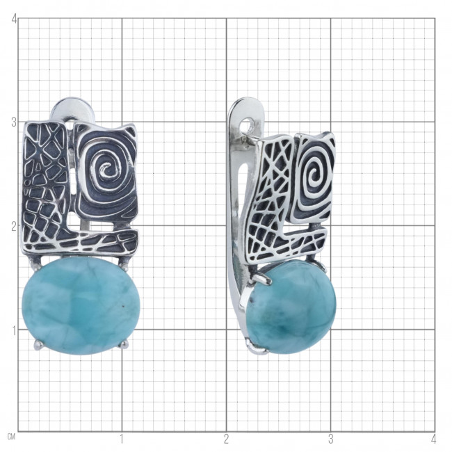 Серебряные серьги Циркон с10084, голубой, ларимар Серьги с10084 (8.92 г), серебро, голубой, ларимар купить в интернет-магазине Циркон С