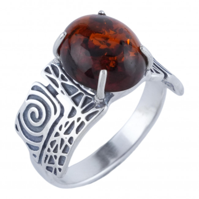 Серебряное кольцо Циркон к10084, коричневый, янтарь Кольцо к10084 (4.26 г), серебро, коричневый, янтарь купить в интернет-магазине Циркон С